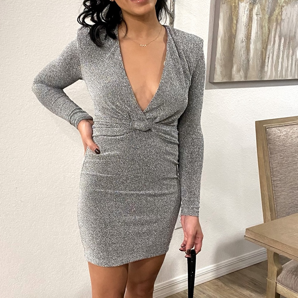 Zara Silver Long Sleeve Dress